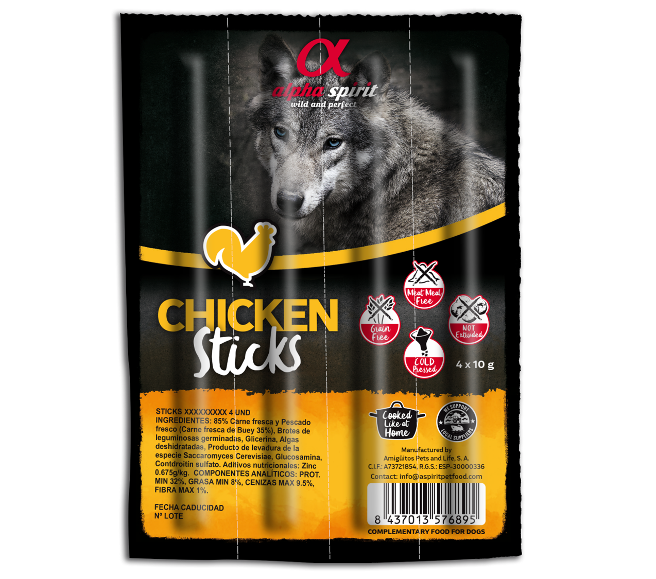 ALPHA SPIRIT Snack Perro Ristra de Jamón 12 und. X 16 barritas : :  Productos para mascotas